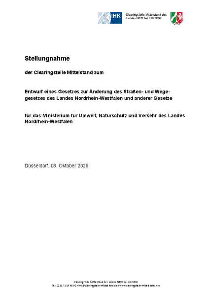 Entwurf eines Gesetzes zur Änderung des Straßen- und Wegegesetzes des Landes Nordrhein-Westfalen und anderer Gesetze , Stn_StrWG_NRW.pdf, 269 KB Entwurf eines Gesetzes zur Änderung des Straßen- und Wegegesetzes des Landes Nordrhein-Westfalen und anderer Gesetze
