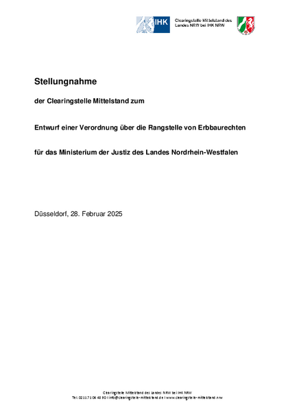 Entwurf einer Verordnung über die Rangstelle von Erbbaurechten für das Ministerium der Justiz des Landes Nordrhein-Westfalen, Stn_ueber_die__Rangstelle_von_Erbbaurechten.pdf, 175 KB Entwurf einer Verordnung über die Rangstelle von Erbbaurechten für das Ministerium der Justiz des Landes Nordrhein-Westfalen
