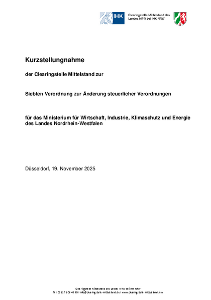 Siebte Verordnung zur Änderung steuerlicher Verordnungen, Stellungnahme_der_Clearingstelle_Mittelstand_7._Verordnung_zur_AEnderung_steuerlicher_Verordnungen_.pdf, 235 KB Siebte Verordnung zur Änderung steuerlicher Verordnungen