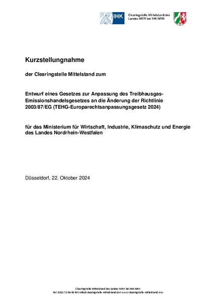 Entwurf eines Gesetzes zur Anpassung des Treibhausgas- Emissionshandelsgesetzes an die Änderung der Richtlinie 2003/87/EG (TEHG-Europarechtsanpassungsgesetz 2024), Stellungnahme_der_Clearingstelle_Mittelstand_zum_TEHG-Europarechtsanpassungsgesetz_2024.pdf, 252 KB